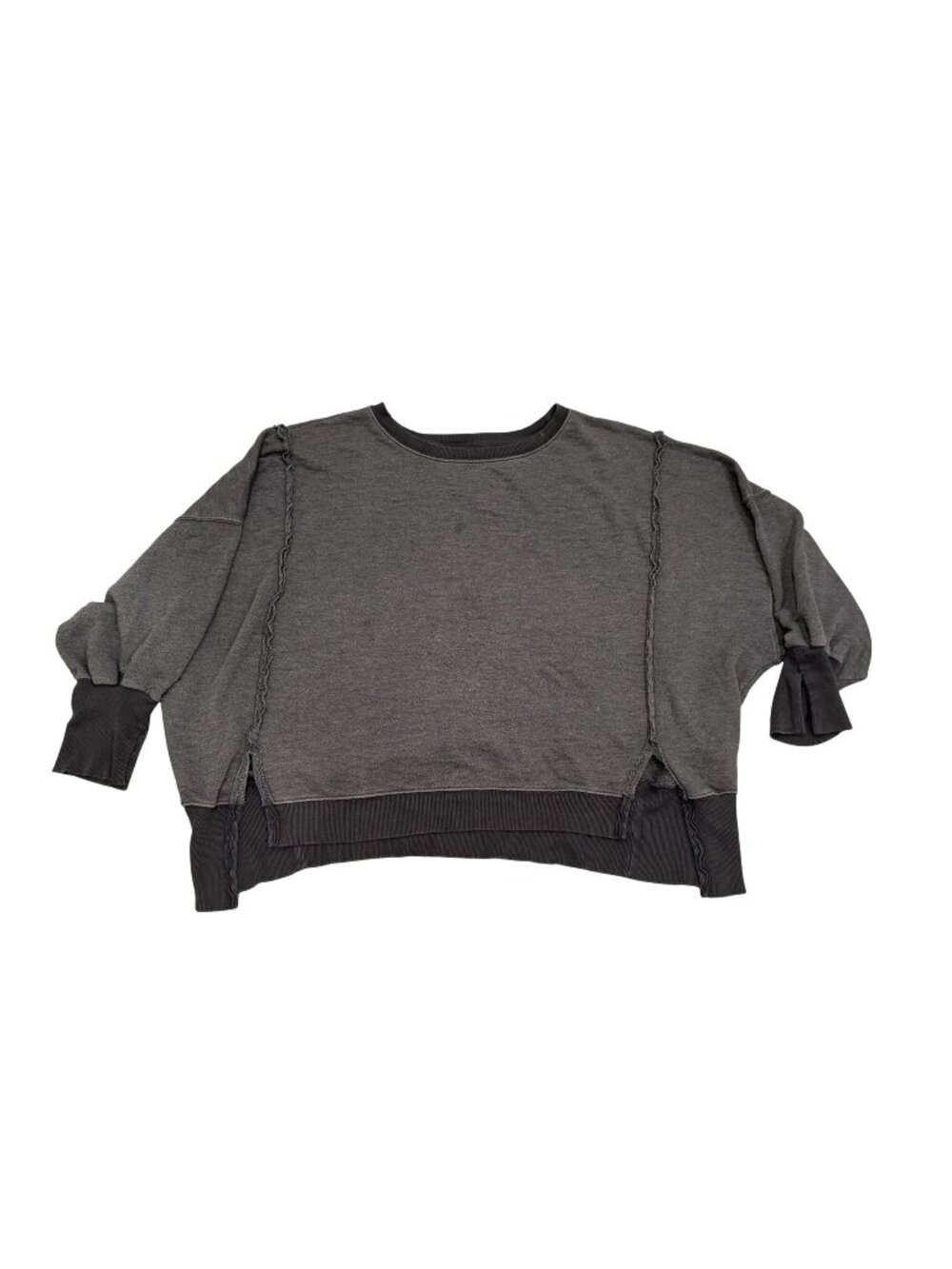 We The Free People Camden Oversized Sweatshirt Medium Black Distressed OB1362444